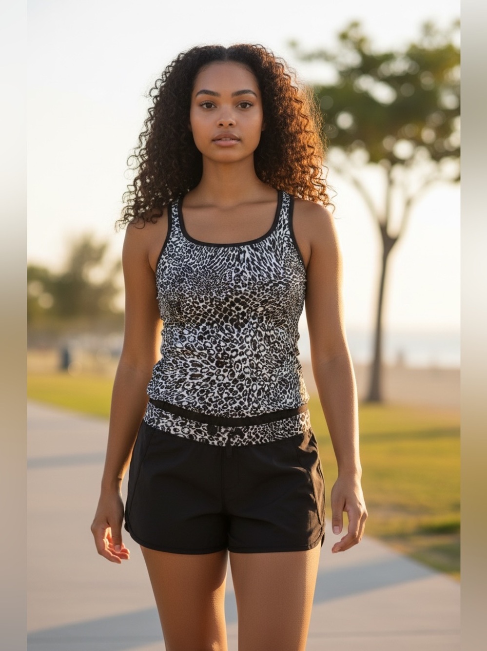 Dark Brown and Beige Leopard Bandeau Top and short Set